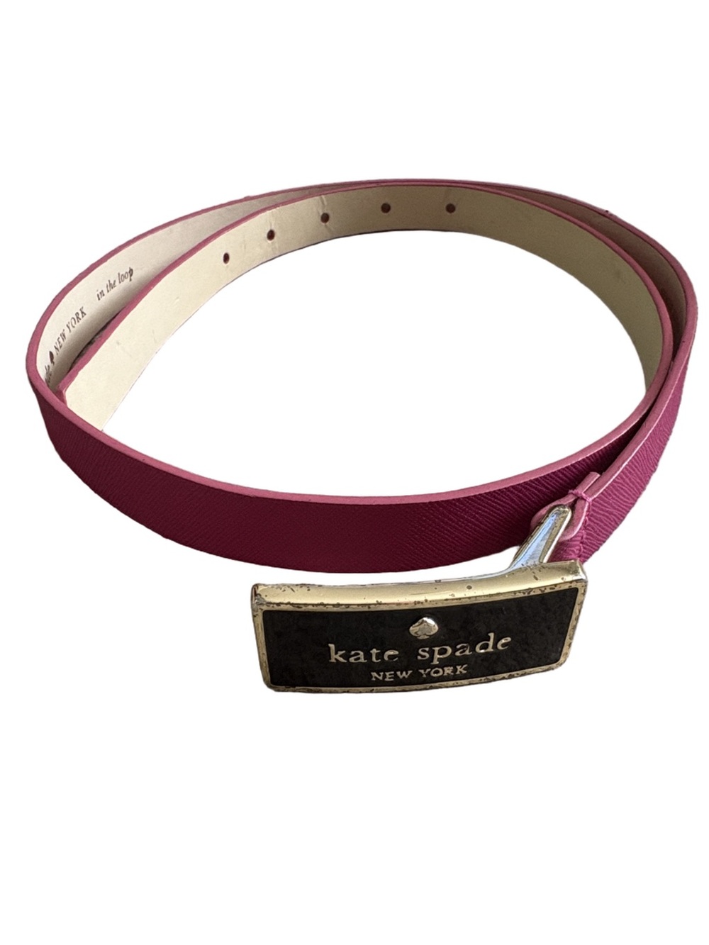 Kate Spade pink leather belt.  Black Gold Logo buckle. Size S